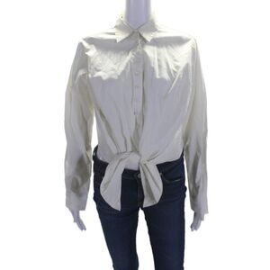 Contrarian Womens Button Down Long Sleeves Tie Bottom Shirt White Size Extra Sma